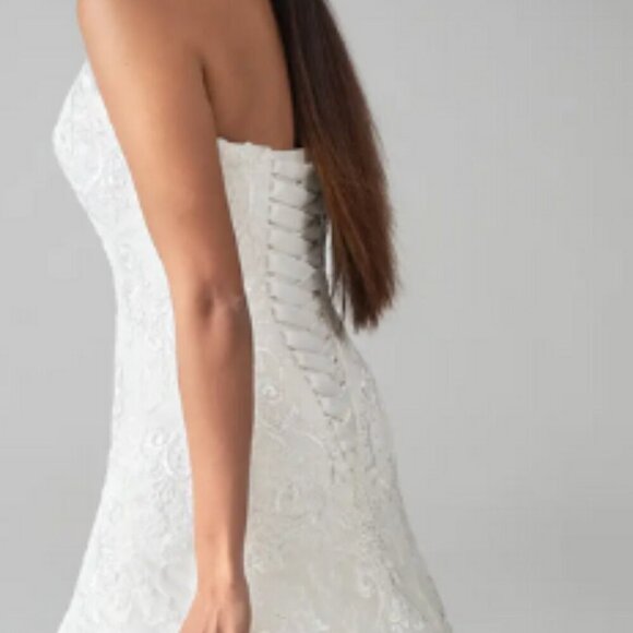 ANNA SORRANO "SUZETTE" STRAPLESS WEDDING GOWN WITH CHANTILLY EYELASH HEM - Picture 6 of 16